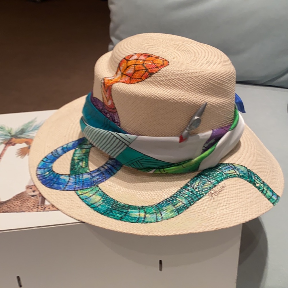 Ibo-Maraca 🐍 Panama Hat hand painted with Scarf M